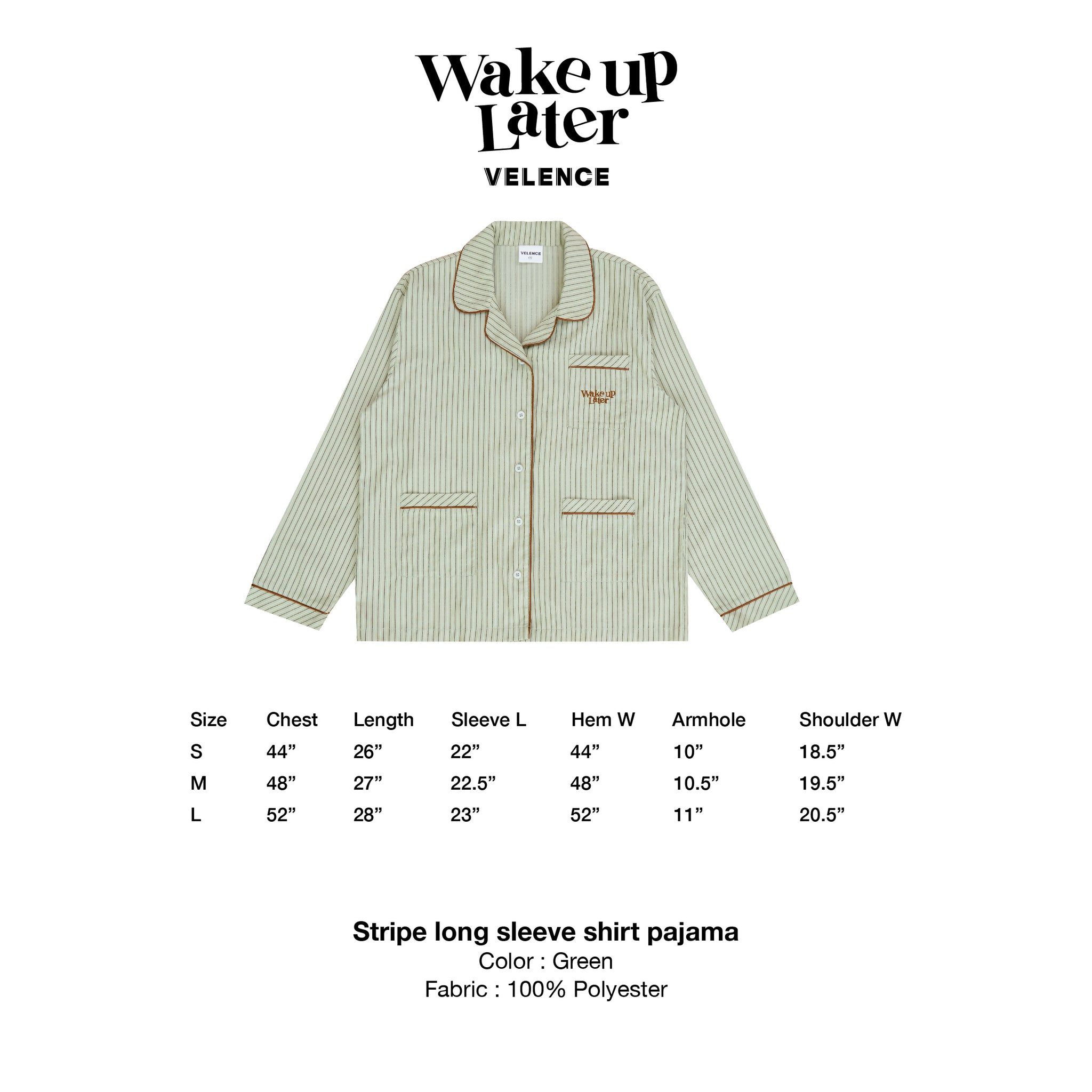 Green Stripe Long Sleeve Shirt Pajama 'Wake Up Later'