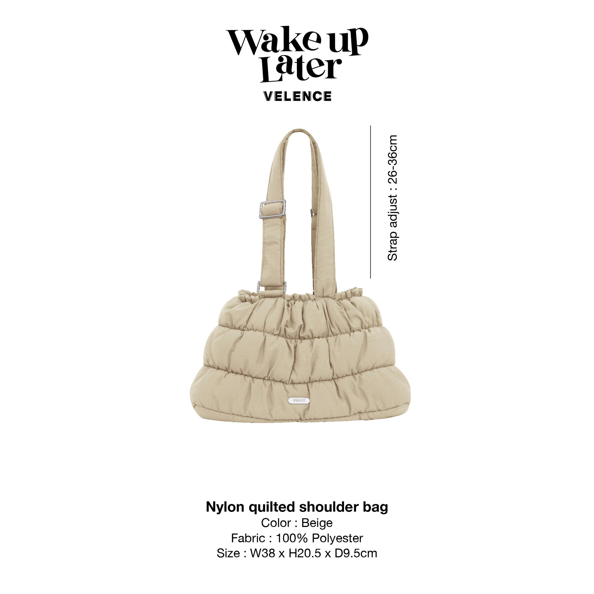 Beige Nylon Quilted Shoulder Bag 'Wake Up Later'