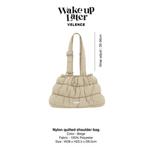 Beige Nylon Quilted Shoulder Bag 'Wake Up Later'