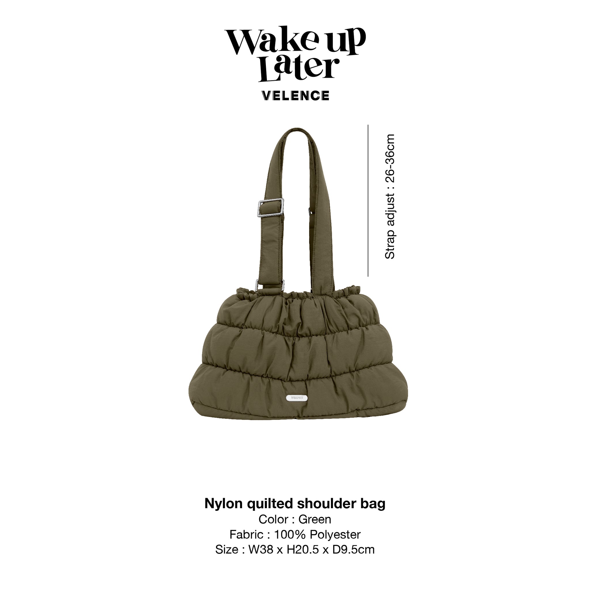 Dark Green Nylon Quilted Shoulder Bag 'Wake Up Later'