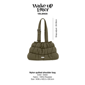 Dark Green Nylon Quilted Shoulder Bag 'Wake Up Later'