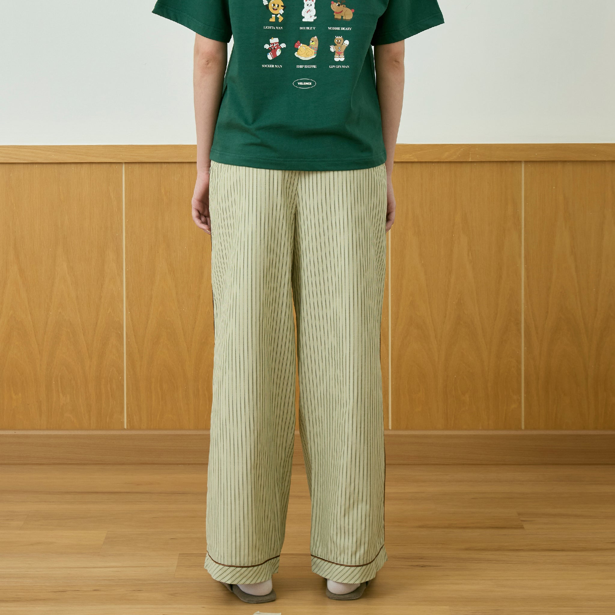 Green Stripe Long Pants Pajama 'Wake Up Later'